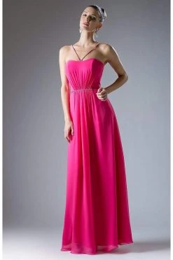 Cinderella Divine - CH529 Beaded Spaghetti Straps Chiffon A Line Gown Formal Gowns