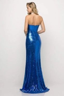 Formal Gowns Cinderella Divine - CH561 Strapless Sequined Pleated Sheath Dress