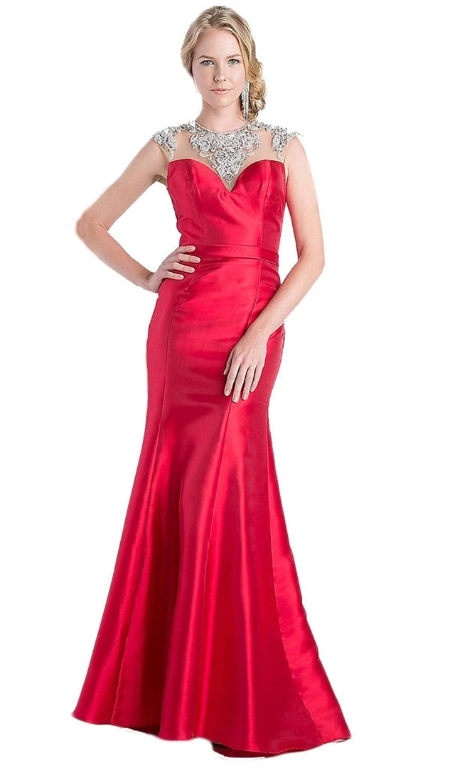 Formal Gowns Cinderella Divine - CJ221 Embellished Illusion Jewel Neck Trumpet Dress 3 Formal Gowns Cinderella Divine - CJ221 Embellished Illusion Jewel Neck Trumpet Dress