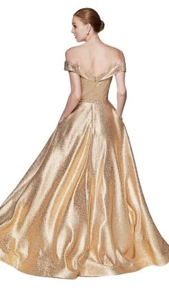 Cinderella Divine - CJ268 Glitter Off-Shoulder Ballgown With Pockets Formal Gowns