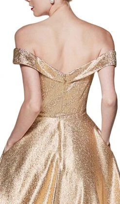 Cinderella Divine - CJ268 Glitter Off-Shoulder Ballgown With Pockets Formal Gowns