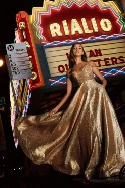 Cinderella Divine - CJ268 Glitter Off-Shoulder Ballgown With Pockets Formal Gowns