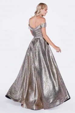 Cinderella Divine - CJ268 Glitter Off-Shoulder Ballgown With Pockets Formal Gowns