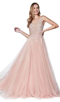 Cinderella Divine - CJ501 Jeweled Lace A-line Gown Formal Gowns