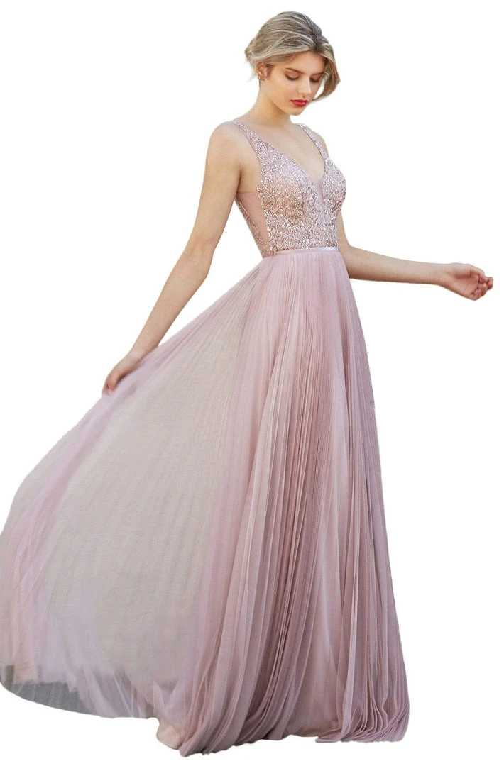 Cinderella Divine - CJ535 V-Neck Embellished A-line Dress 3 Cinderella Divine - CJ535 V-Neck Embellished A-line Dress