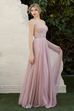 Cinderella Divine - CJ535 V-Neck Embellished A-line Dress 11 Cinderella Divine - CJ535 V-Neck Embellished A-line Dress