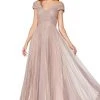Cinderella Divine - CJ539 V-neck Pleated Metallic A-line Dress Formal Gowns