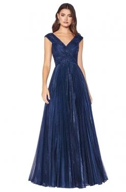Cinderella Divine - CJ539 V-neck Pleated Metallic A-line Dress Formal Gowns 11 Cinderella Divine - CJ539 V-neck Pleated Metallic A-line Dress Formal Gowns