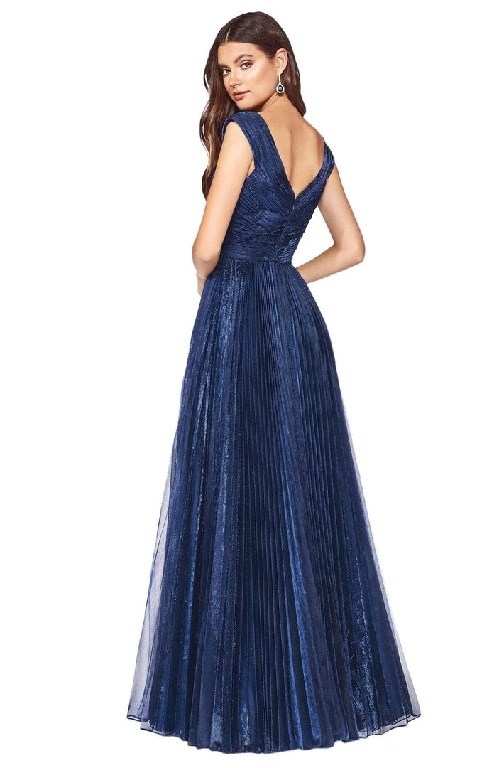 Cinderella Divine - CJ539 V-neck Pleated Metallic A-line Dress Formal Gowns 7 Cinderella Divine - CJ539 V-neck Pleated Metallic A-line Dress Formal Gowns