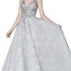 Cinderella Divine - CK831 Plunging Embroidered Floral Lace Gown Formal Gowns