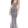 Cinderella Divine - CM9014 Deep V-neck Glitter Trumpet Dress Formal Gowns