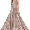 Formal Gowns Cinderella Divine - CM9061 Long Plunge Bodice Glitter Dress