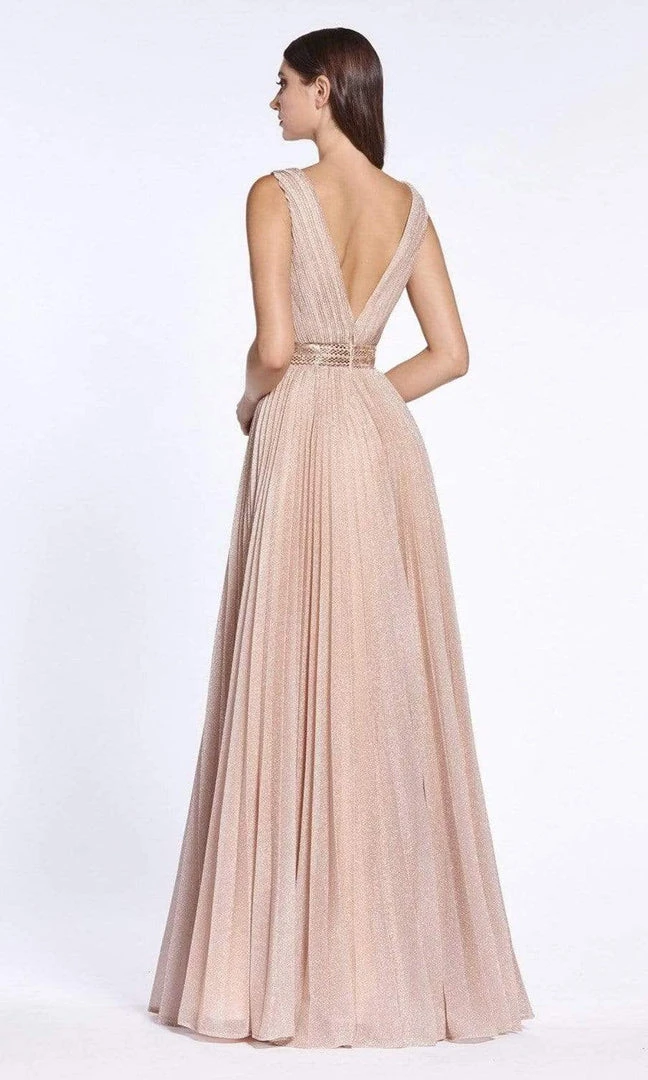 Formal Gowns Cinderella Divine - CM9086 V Neck Pleated Metallic Finish A-line Dress - 1 Pc Dusty Rose In Size 4 Available 4 Formal Gowns Cinderella Divine - CM9086 V Neck Pleated Metallic Finish A-line Dress - 1 Pc Dusty Rose In Size 4 Available
