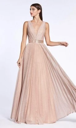 Formal Gowns Cinderella Divine - CM9086 V Neck Pleated Metallic Finish A-line Dress - 1 Pc Dusty Rose In Size 4 Available 7 Formal Gowns Cinderella Divine - CM9086 V Neck Pleated Metallic Finish A-line Dress - 1 Pc Dusty Rose In Size 4 Available