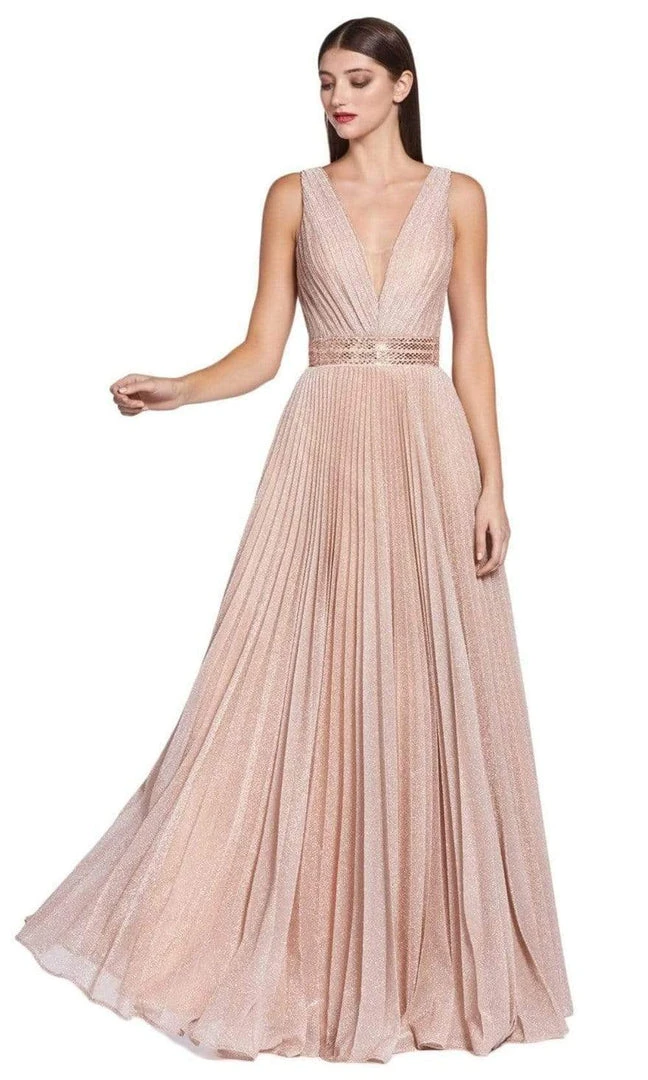Formal Gowns Cinderella Divine - CM9086 V Neck Pleated Metallic Finish A-line Dress - 1 Pc Dusty Rose In Size 4 Available 3 Formal Gowns Cinderella Divine - CM9086 V Neck Pleated Metallic Finish A-line Dress - 1 Pc Dusty Rose In Size 4 Available