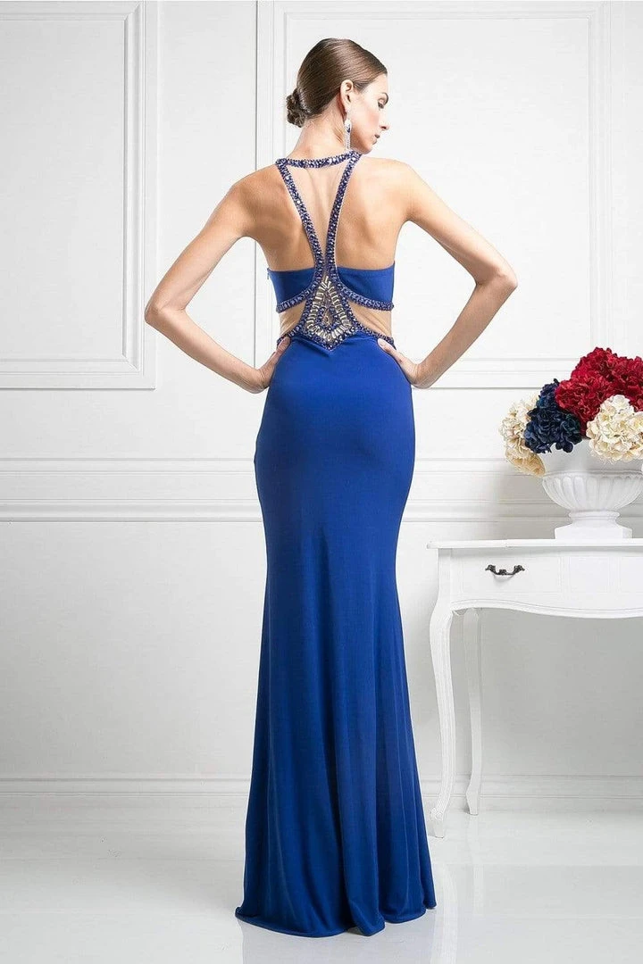 Formal Gowns Cinderella Divine - CP812 Jeweled Sheer Midriff Sheath Gown 6 Formal Gowns Cinderella Divine - CP812 Jeweled Sheer Midriff Sheath Gown
