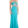 Formal Gowns Cinderella Divine - CP812 Jeweled Sheer Midriff Sheath Gown
