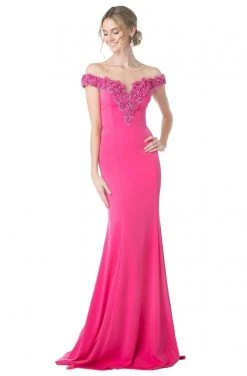 Cinderella Divine - CR735 Beaded Illusion Neck Trumpet Dress Formal Gowns