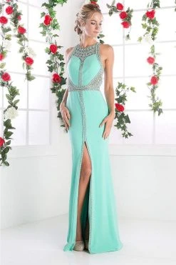 Cinderella Divine - CR752 Bead-Trimmed High Slit Long Gown