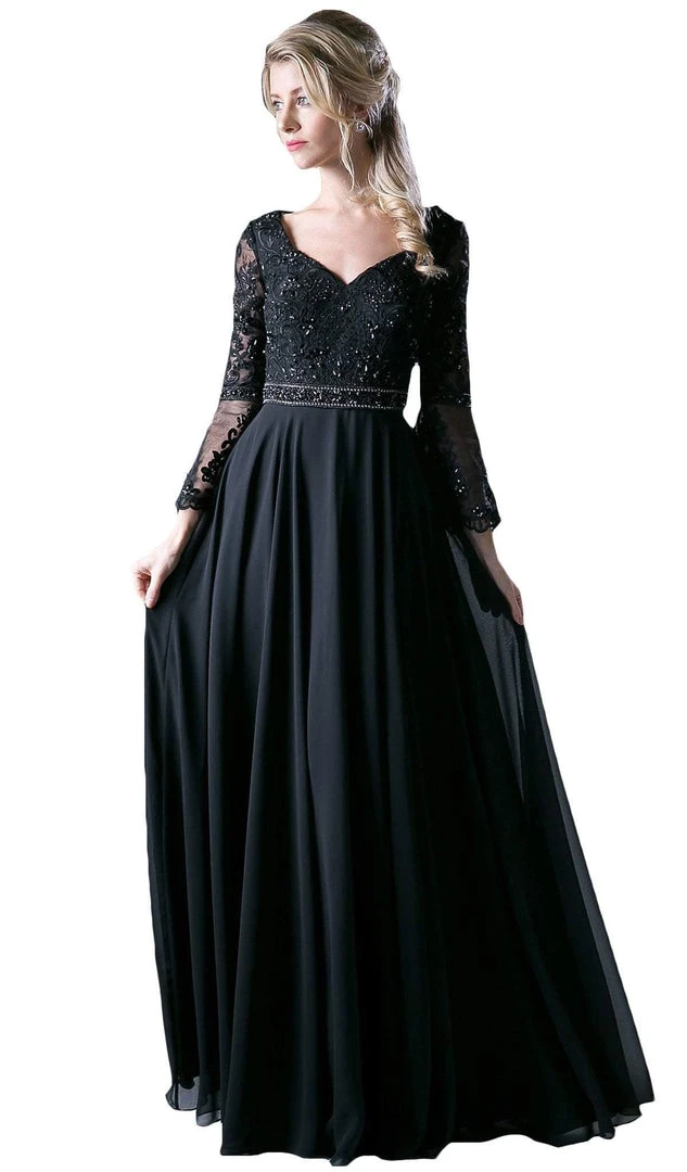 Cinderella Divine - CR773 Long Bell Sleeve Lace Ornate A-Line Long Evening Gown Formal Gowns 3 Cinderella Divine - CR773 Long Bell Sleeve Lace Ornate A-Line Long Evening Gown Formal Gowns
