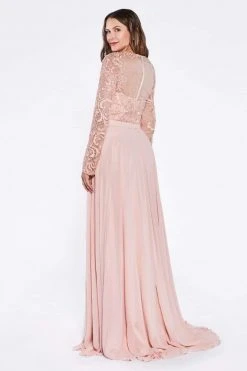 Cinderella Divine - CR780 Long Sleeve Beaded Embroidered Chiffon Dress Formal Gowns