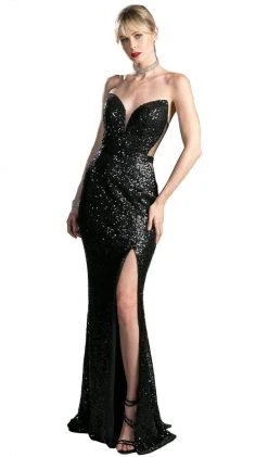 Cinderella Divine - CR803 Strapless Illusion Sequined Evening Gown Formal Gowns