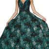 Cinderella Divine - CR821 Deep V-neck Brocade A-line Gown 1 Cinderella Divine - CR821 Deep V-neck Brocade A-line Gown
