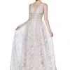 Cinderella Divine - CR823 Floral Lace Deep V-neck A-line Gown Formal Gowns