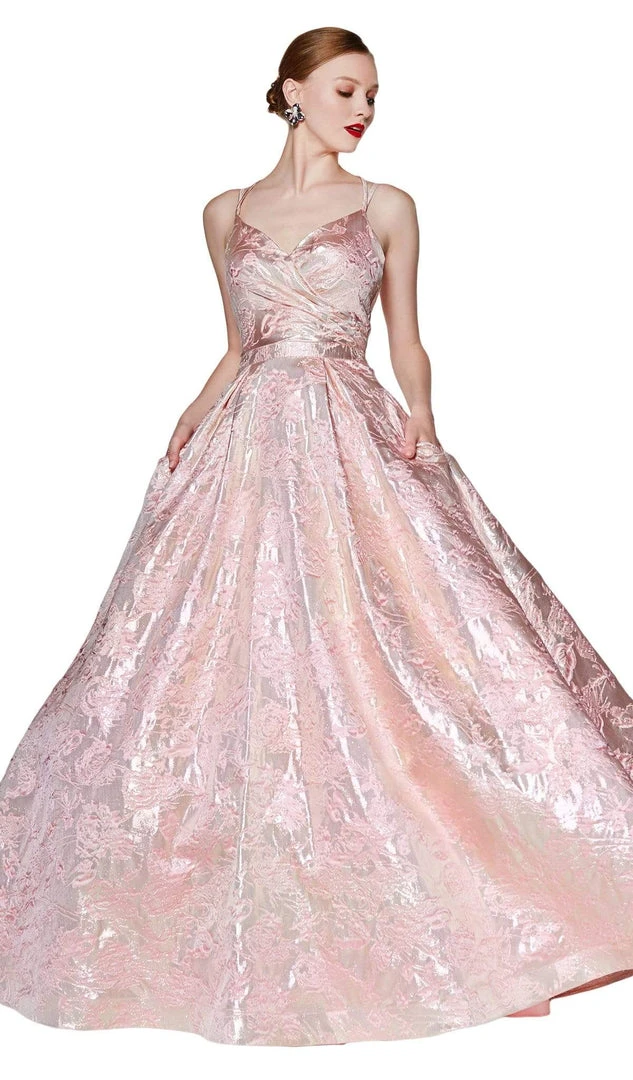 Cinderella Divine - CR827 Brocade V-neck Ballgown Formal Gowns 3 Cinderella Divine - CR827 Brocade V-neck Ballgown Formal Gowns