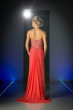 Cinderella Divine - Crisscrossed Strapless Applique Ornate Long Gown