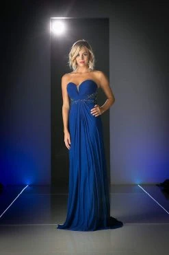 Cinderella Divine - Crisscrossed Strapless Applique Ornate Long Gown