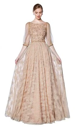 Formal Gowns Cinderella Divine - CS023 Beaded Bateau A-Line Evening Dress