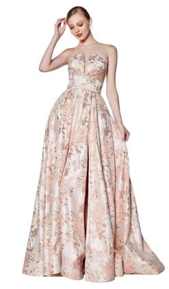 Formal Gowns Cinderella Divine - CS024 Floral Strapless Pleated Ballgown