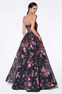 Formal Gowns Cinderella Divine - CS031 Strapless Floral Evening Gown