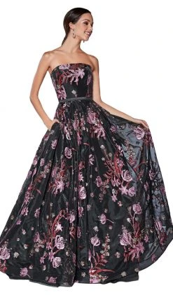 Formal Gowns Cinderella Divine - CS031 Strapless Floral Evening Gown