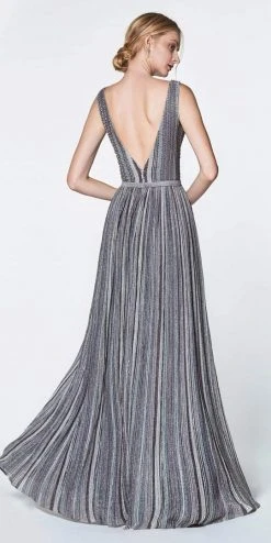 Cinderella Divine - CZ0015 Striped Metallic A-Line Gown 5 Cinderella Divine - CZ0015 Striped Metallic A-Line Gown