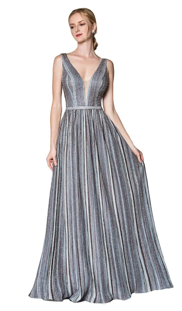 Cinderella Divine - CZ0015 Striped Metallic A-Line Gown 3 Cinderella Divine - CZ0015 Striped Metallic A-Line Gown