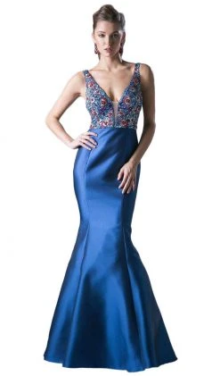 Formal Gowns Cinderella Divine - Deep V-neck Embellished Mermaid Evening Gown