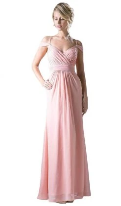 Cinderella Divine - Draping Off-Shoulder Surplice Chiffon Formal Gown Formal Gowns