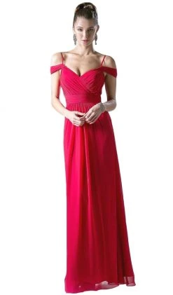 Cinderella Divine - Draping Off-Shoulder Surplice Chiffon Formal Gown Formal Gowns