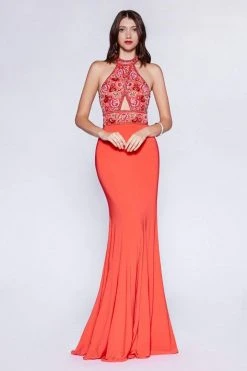 Cinderella Divine - Embellished High Halter Evening Dress