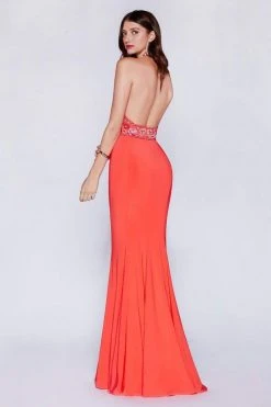 Cinderella Divine - Embellished High Halter Evening Dress