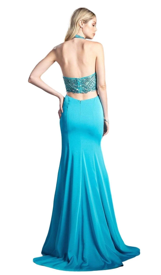 Cinderella Divine - Embellished High Halter Fitted Evening Gown Formal Gowns 7 Cinderella Divine - Embellished High Halter Fitted Evening Gown Formal Gowns