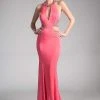 Cinderella Divine - Embellished High Halter Fitted Evening Gown Formal Gowns