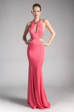 Cinderella Divine - Embellished High Halter Fitted Evening Gown Formal Gowns