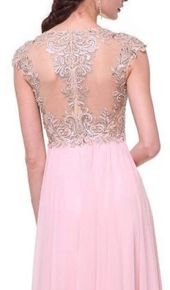 Cinderella Divine - Embellished Illusion Jewel Neck A-line Dress