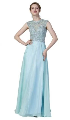 Formal Gowns Cinderella Divine - Embellished Illusion Jewel Neck A-line Gown