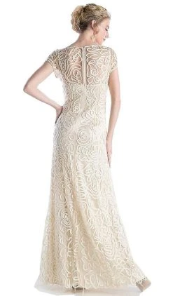 Cinderella Divine - Embellished Illusion Jewel Neck Sheath Dress 1920 - 1 Pc Champagne In Size M Available Formal Gowns