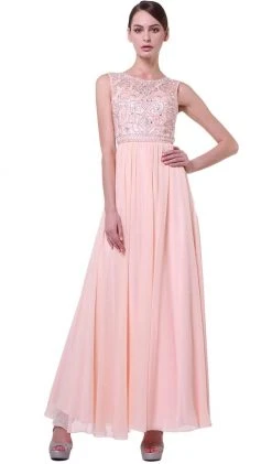 Formal Gowns Cinderella Divine - Embellished Jewel Neck A-line Chiffon Evening Gown
