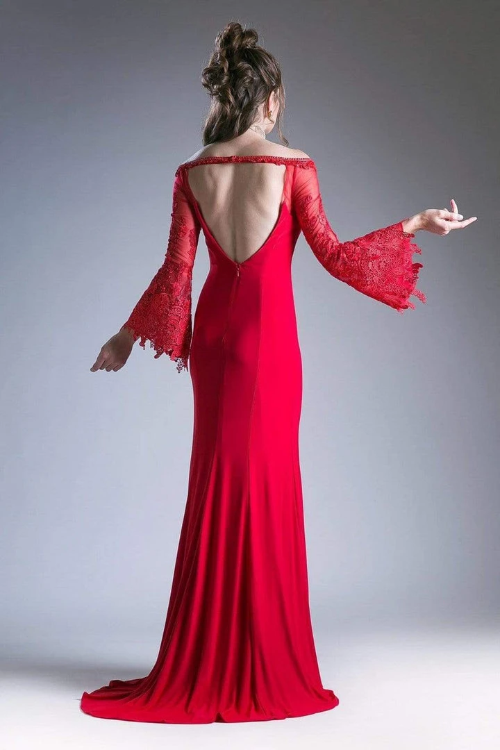 Cinderella Divine - Embellished Lace Bell Sleeve Sheath Dress Formal Gowns 4 Cinderella Divine - Embellished Lace Bell Sleeve Sheath Dress Formal Gowns